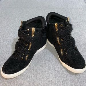 COPY - INC Black Crystal & Gold Debby Wedge Sneakers